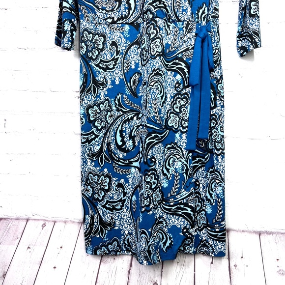 🚫SOLD! 🔥CCO SALE! •NWT🤩 |•CATO•| V-neck Draped Tie Waist Print 3/4 Dress - Picture 10 of 15